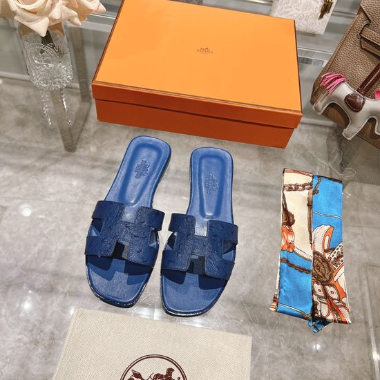 Hermes Flat Ostrich Leather Slides Soft Comfortable Casual Footwear
