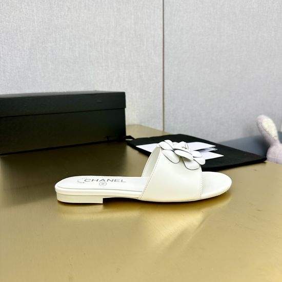 Chanel Camellia Decor Sheepskin Flat Heel Casual Sandals