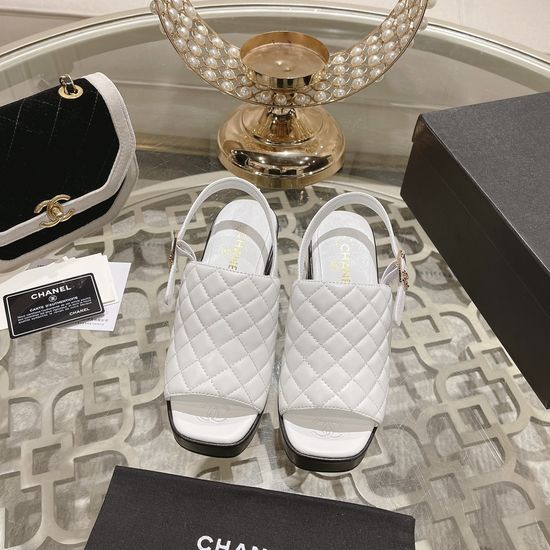 Chanel Chunky Heel Peep Toe Genuine Leather Dress Sandals