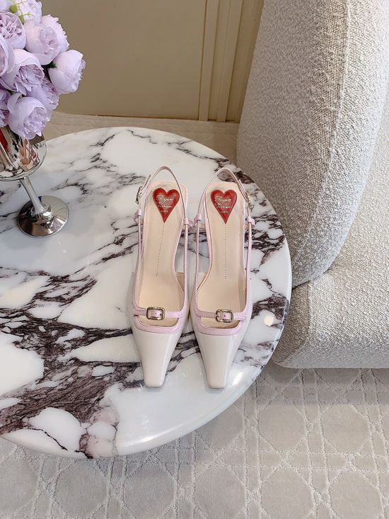 Roger Viver Elegant Buckle Low Heel Open Back Leather Shoes