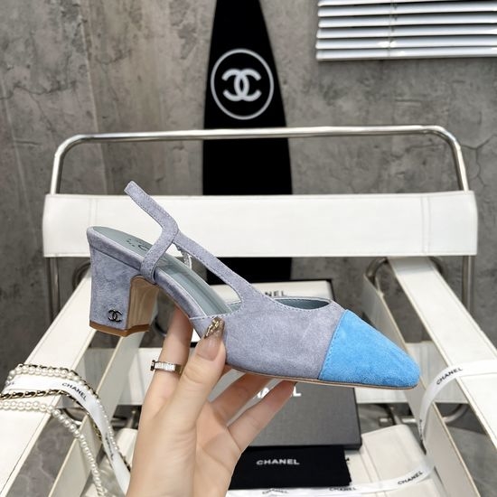 Chanel Color Block Chunky Heel Peep Toe Leather Sandals