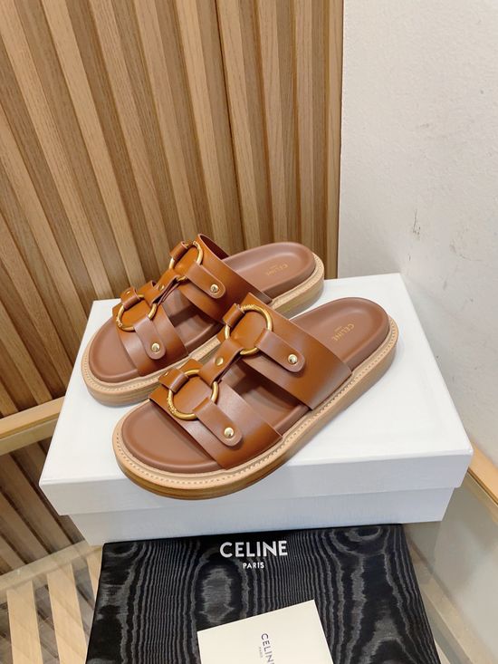 Celine Casual Slippers with Metal Buckle for Effortless Style