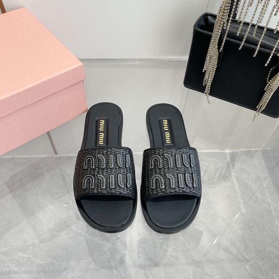 Miu Miu Woven Logo Comfortable Casual Slides