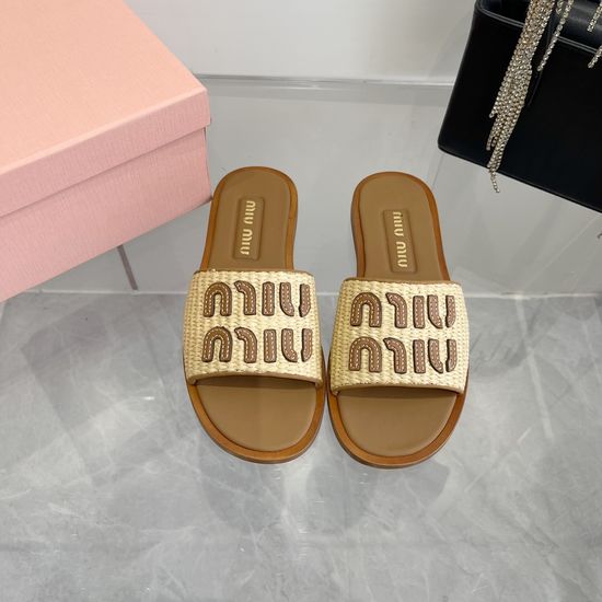 Miu Miu Woven Logo Comfortable Casual Slides