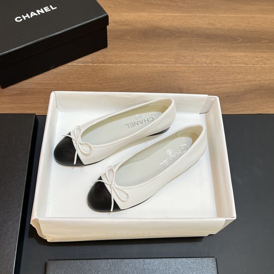 Chanel Two-tone Leather Slingback Ballet Flats with Real Leather Sole