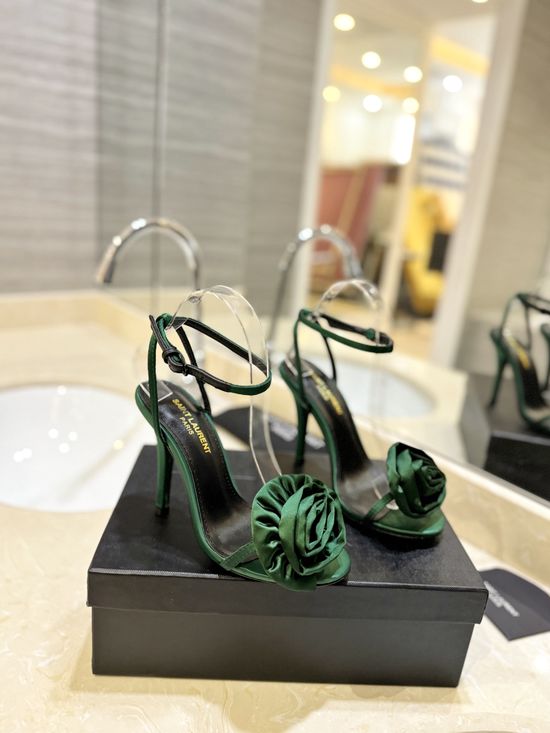 Yves Saint Laurent Flower Buckle Sandals Silk Upper Leather Sole