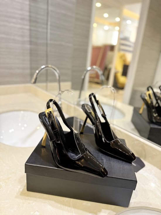 Yves Saint Laurent Chic Small Square Toe High Heels with Metal Chain