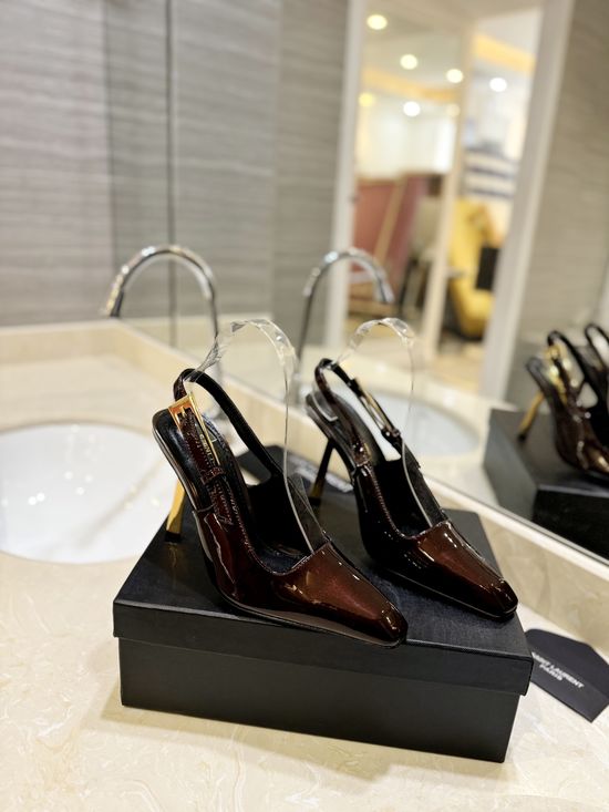 Yves Saint Laurent Chic Small Square Toe High Heels with Metal Chain