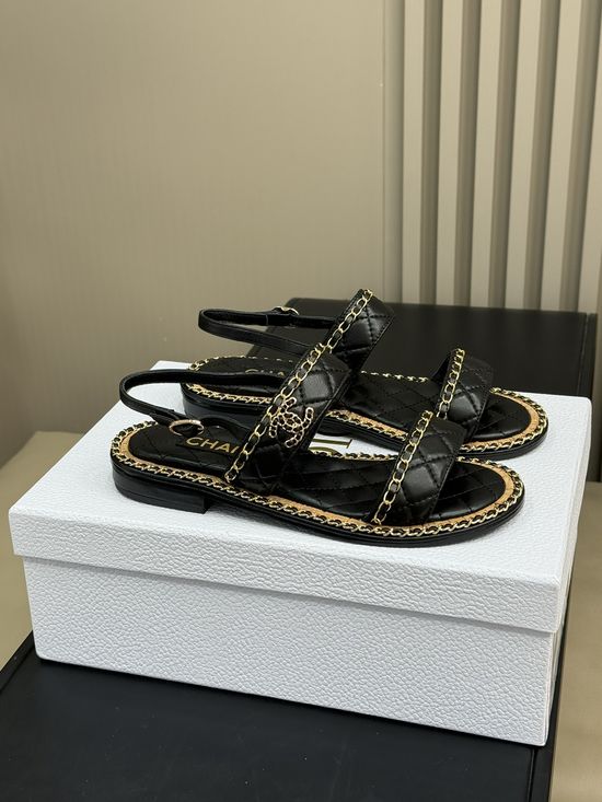 Chanel Elegant Lambskin Sandals with Chain Accents