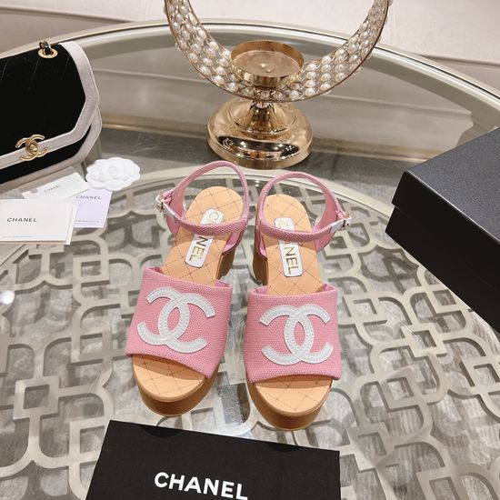 Chanel Wedge Heel Classic Fabric Upper Dress Sandals