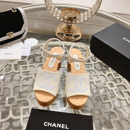 Chanel Wedge Heel Classic Fabric Upper Dress Sandals