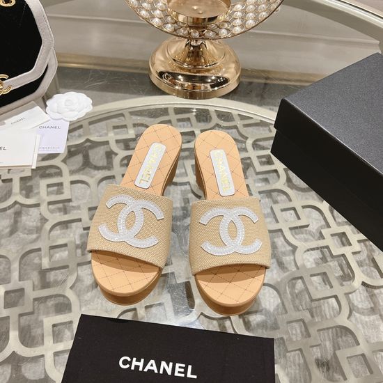 Chanel Classic Wedge Platform Casual Slide Sandals