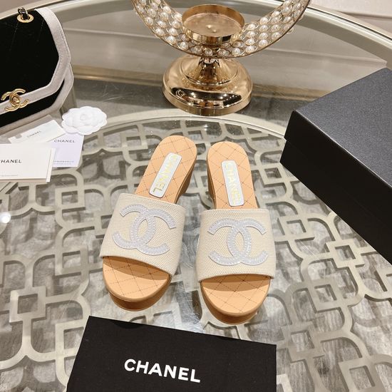 Chanel Classic Wedge Platform Casual Slide Sandals
