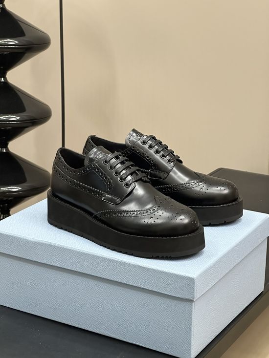 Prada Brogue Carved Thick Sole Derby Shoes