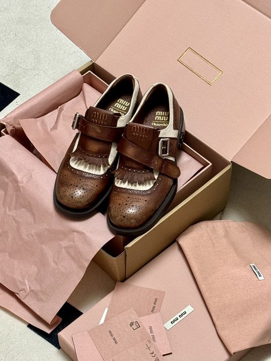 Miu Miu Premium Leather Retro Casual Loafer Shoes