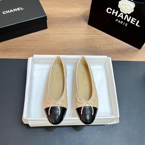 Chanel Two-tone Leather Slingback Ballet Flats with Real Leather Sole