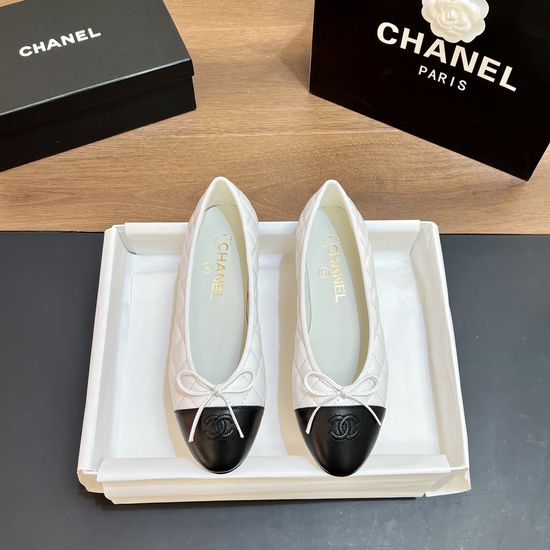 Chanel Two-tone Leather Slingback Ballet Flats with Real Leather Sole