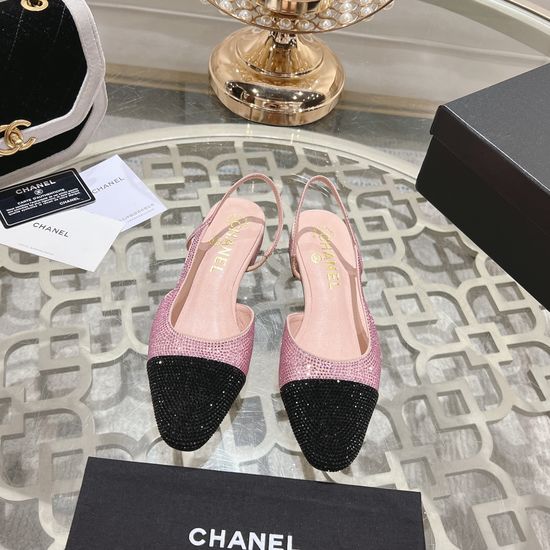 Chanel Pink Rhinestone Med Heel Open Back Suede Sandals