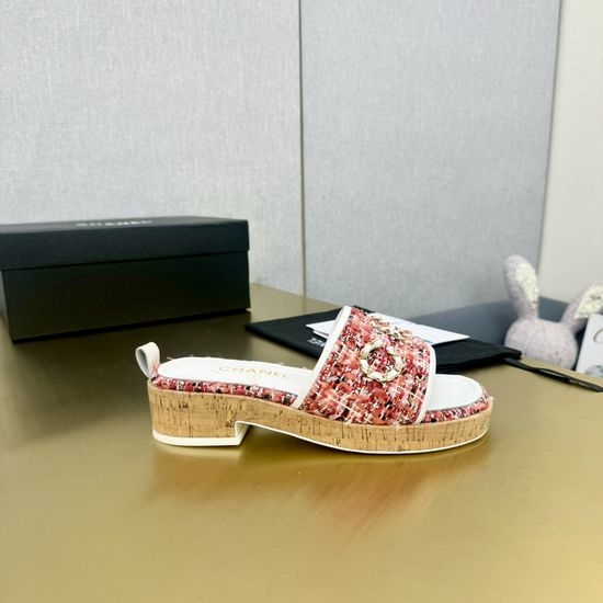 Chanel Chic Platform Sandals with Rhinestone Chunky Heel