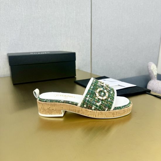 Chanel Chic Platform Sandals with Rhinestone Chunky Heel