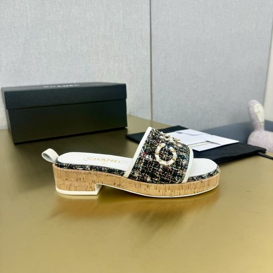 Chanel Chic Platform Sandals with Rhinestone Chunky Heel