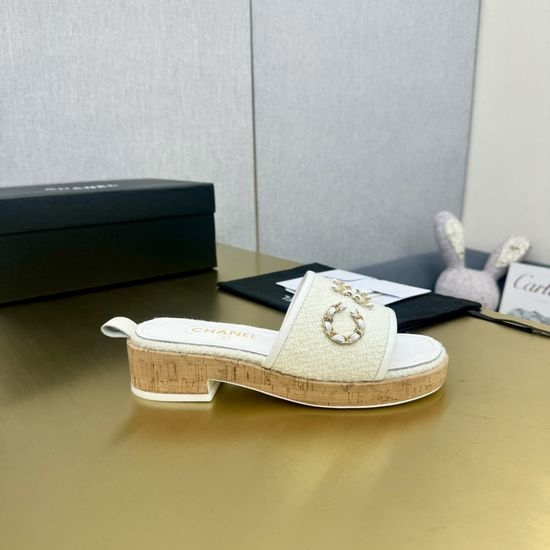 Chanel Chic Platform Sandals with Rhinestone Chunky Heel