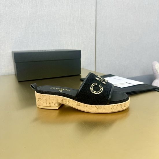 Chanel Chic Platform Sandals with Rhinestone Chunky Heel