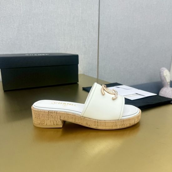 Chanel Chic Platform Sandals with Rhinestone Chunky Heel