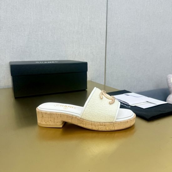 Chanel Chic Platform Sandals with Rhinestone Chunky Heel