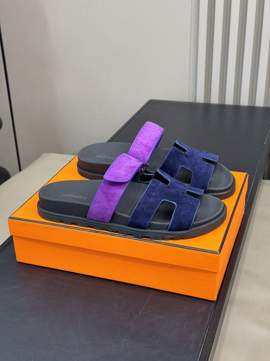 Hermes Cowhide Platform Color Block Casual Slide Slippers