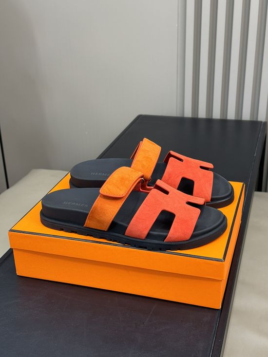 Hermes Cowhide Platform Color Block Casual Slide Slippers