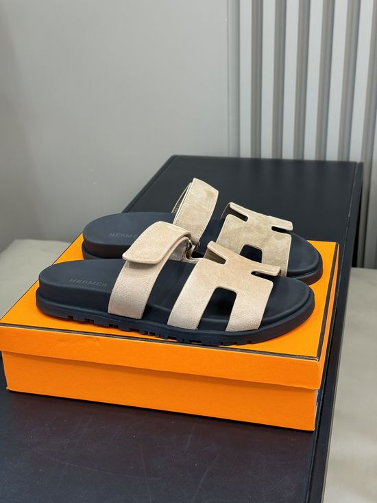 Hermes Cowhide Platform Color Block Casual Slide Slippers