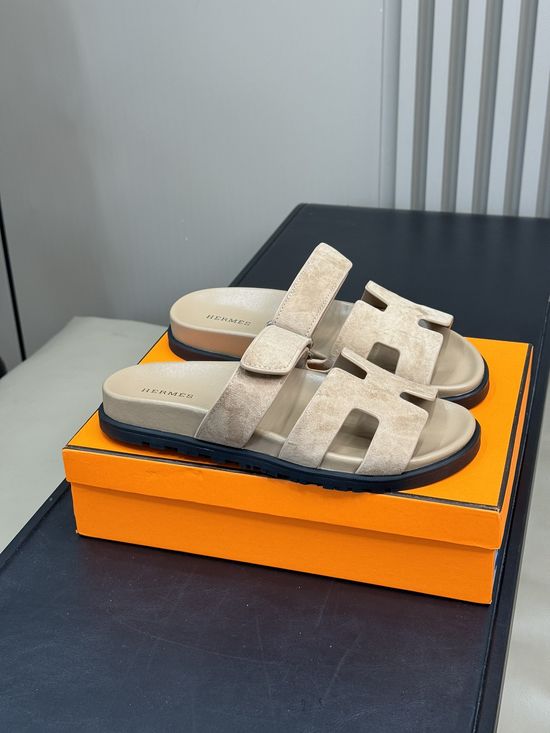 Hermes Cowhide Platform Color Block Casual Slide Slippers