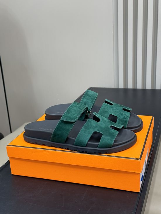 Hermes Cowhide Platform Color Block Casual Slide Slippers