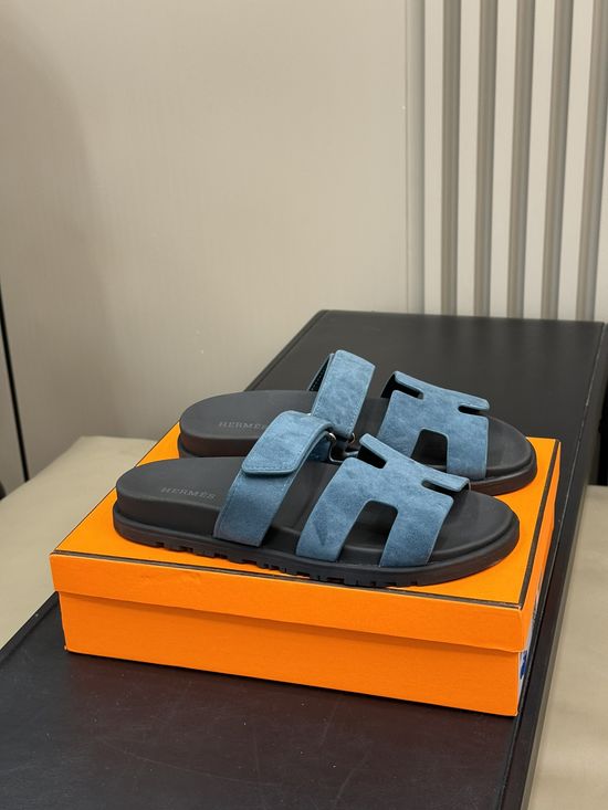 Hermes Cowhide Platform Color Block Casual Slide Slippers