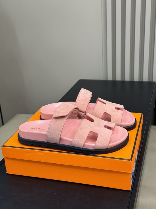 Hermes Cowhide Platform Color Block Casual Slide Slippers