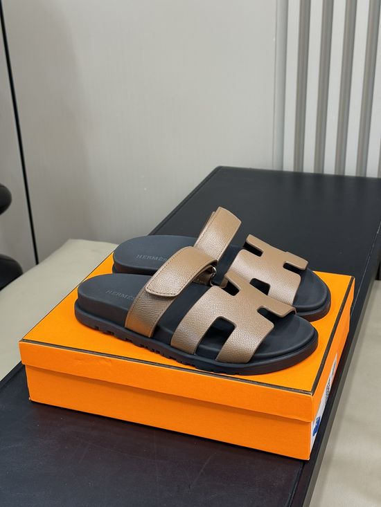 Hermes Cowhide Platform Color Block Casual Slide Slippers