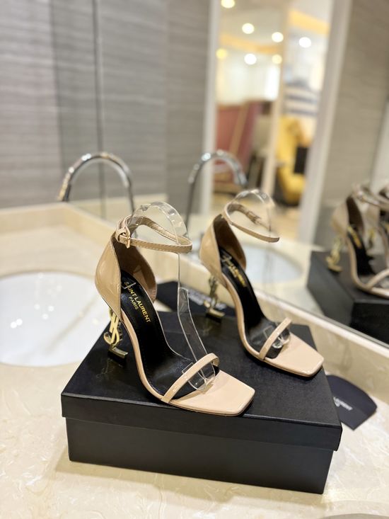 Yves Saint Laurent Metallic Buckle Decor High Heel Sandals With Leather Lining