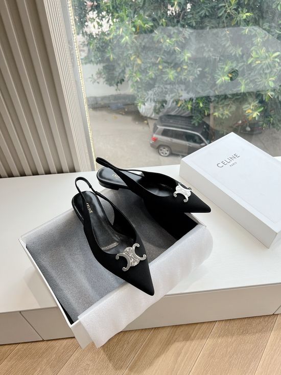 Celine Pointed Toe Kitten Heel Sandals Fabric Upper Dress Shoes
