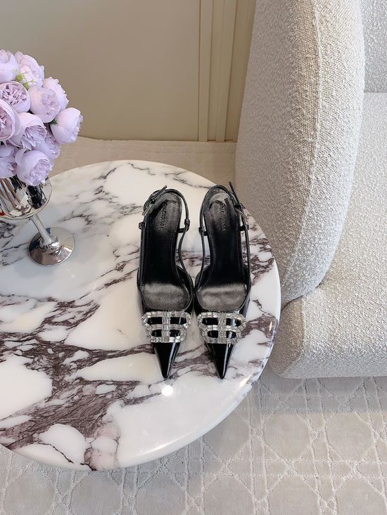 Balenciaga Rhinestone Decor High Heel Pumps Soft Sheepskin Insole