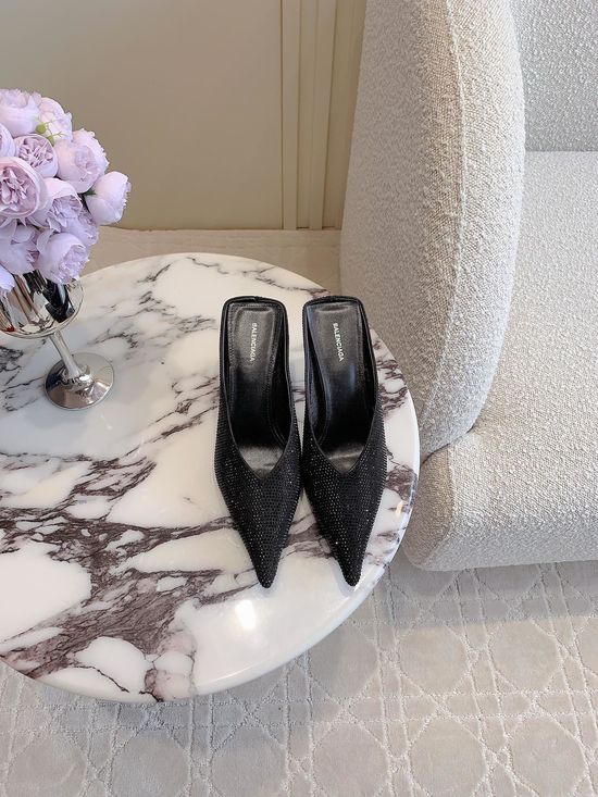 Balenciaga Rhinestone Embellished Pointed Toe High Heel Mules