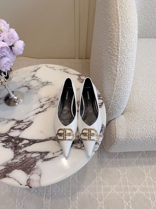 Balenciaga Pointed Toe Flat Shoes Classic Buckle Decor Leather Sole