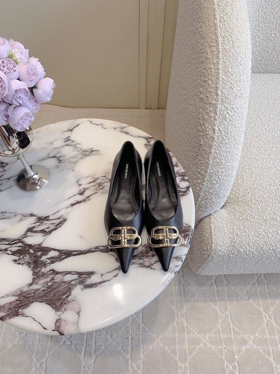 Balenciaga Pointed Toe Flat Shoes Classic Buckle Decor Leather Sole