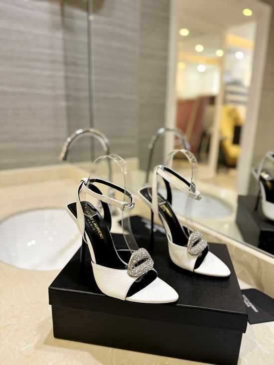 Yves Saint Laurent Snakeskin Print Rhinestone High Heel Sandals