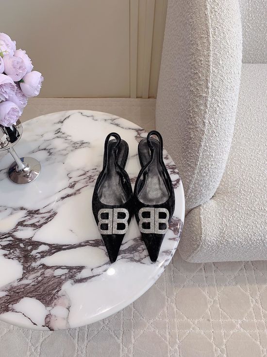 Balenciaga Pointed Toe Buckle Decor Slip On Flats