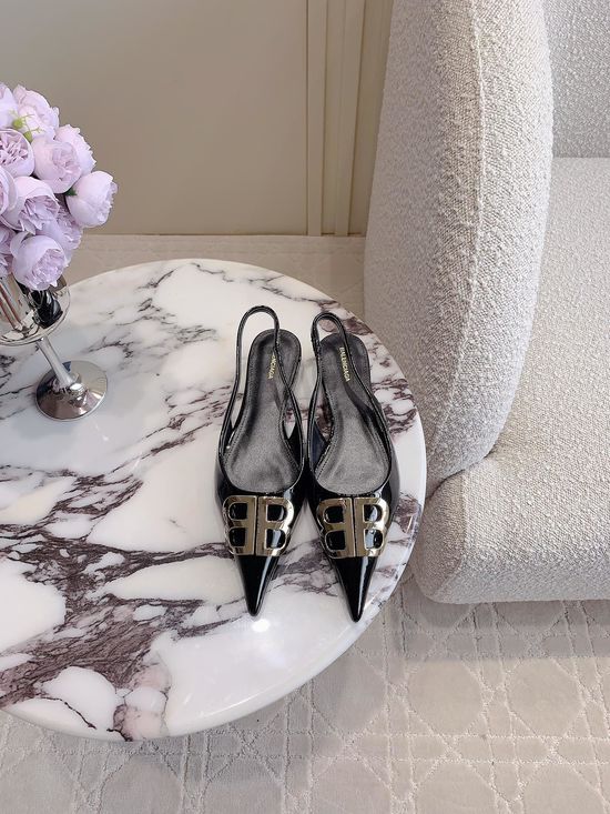 Balenciaga Pointed Toe Buckle Decor Slip On Flats