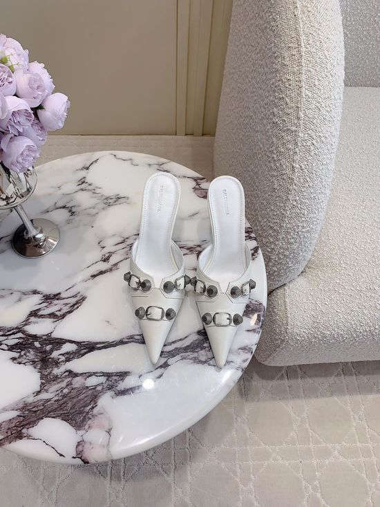 Balenciaga Studded High Heel Slides Soft Sheepskin Insole Non-slip Sole