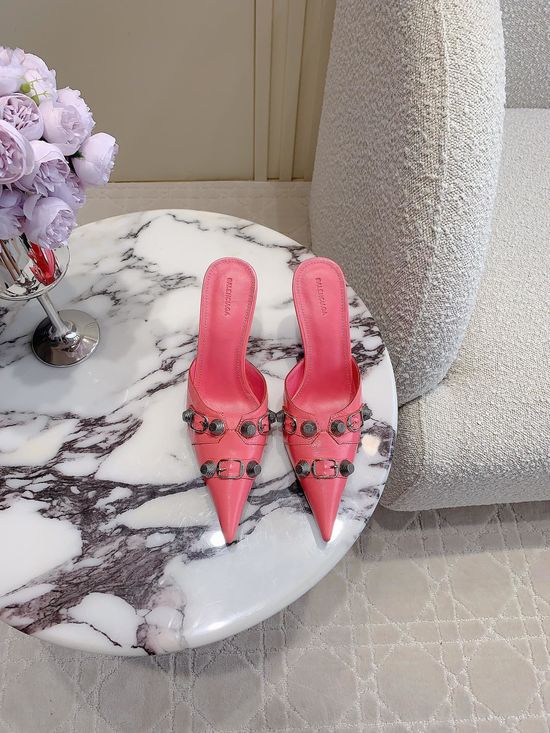 Balenciaga Studded High Heel Slides Soft Sheepskin Insole Non-slip Sole