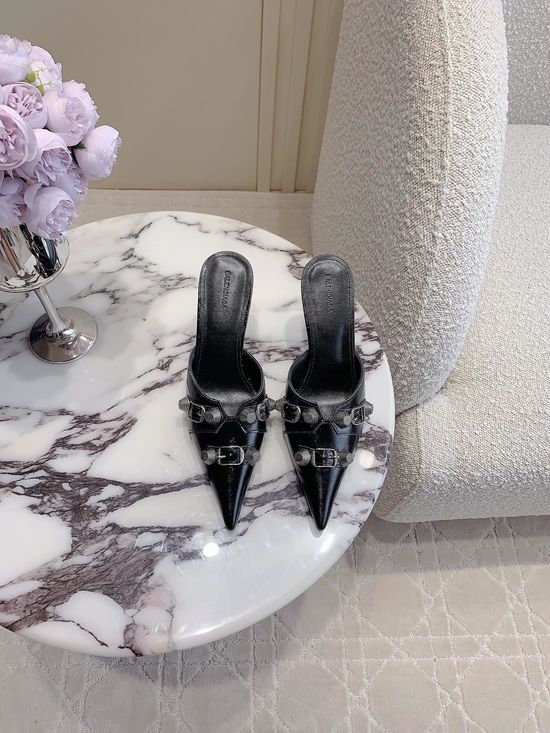 Balenciaga Studded High Heel Slides Soft Sheepskin Insole Non-slip Sole