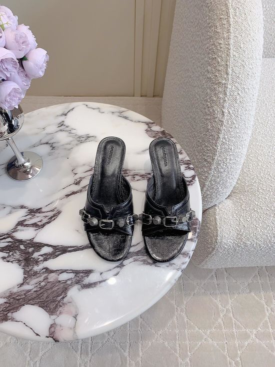 Balenciaga Studded Low Heel Slides Durable Genuine Leather Outsole